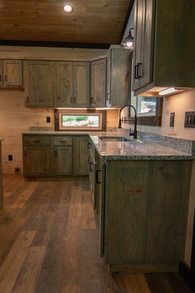 LOT3 Big Crk, Blue Ridge, GA 30513 - kitchen featuring hardwood / wood-style floors, wooden ceiling, light stone countertops, recessed lighting, and wood walls