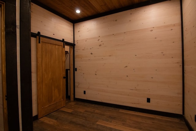 LOT3 Big Crk, Blue Ridge, GA 30513 - empty room featuring dark wood-type flooring, a barn door, recessed lighting, and wooden ceiling