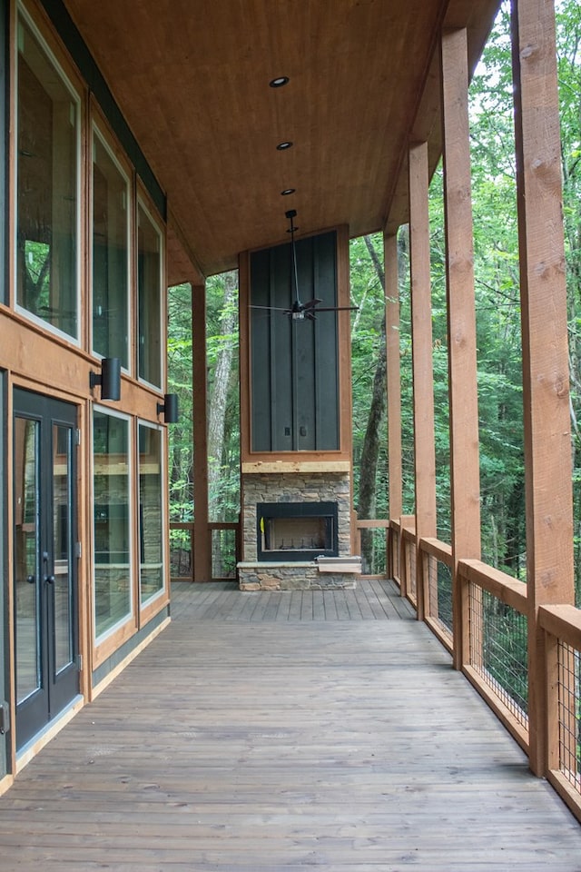 LOT3 Big Crk, Blue Ridge, GA 30513 - wooden terrace featuring an outdoor stone fireplace and french doors