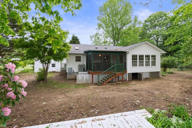 59 Tusquittee Creek Ln, Hayesville, NC 28904 - back of house featuring a sunroom, central AC unit, and a shingled roof