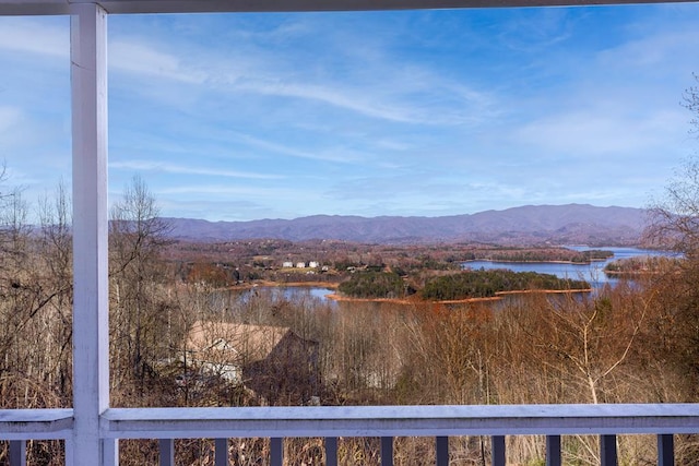 view of mountain feature featuring a water view