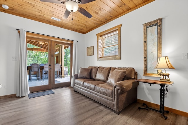 558 Tipton Springs Rd, Morganton, GA 30560 - living area with plenty of natural light, a ceiling fan, wood finished floors, baseboards, and wooden ceiling