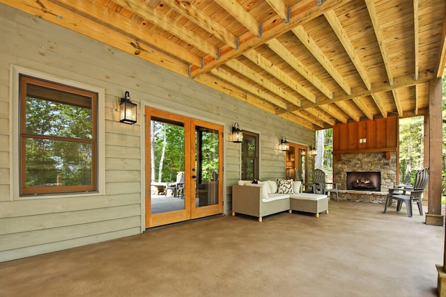 558 Tipton Springs Rd, Morganton, GA 30560 - view of patio / terrace with a fireplace and french doors