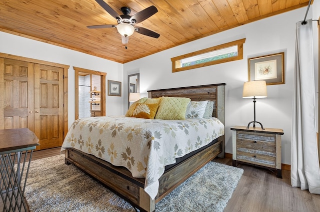 558 Tipton Springs Rd, Morganton, GA 30560 - bedroom featuring wood ceiling, wood finished floors, baseboards, and a ceiling fan