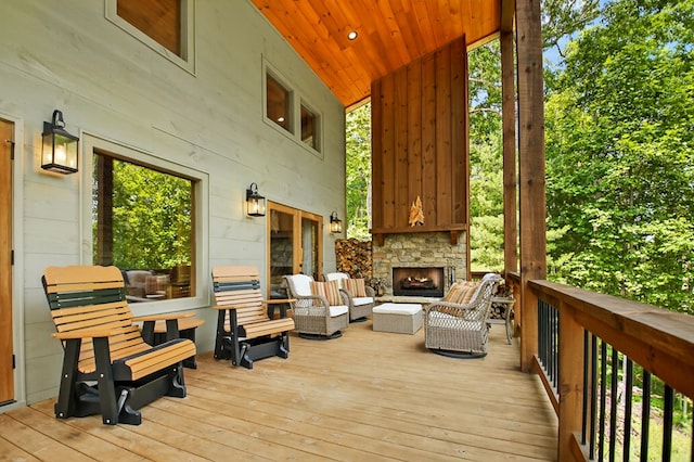 558 Tipton Springs Rd, Morganton, GA 30560 - wooden deck with an outdoor living space with a fireplace