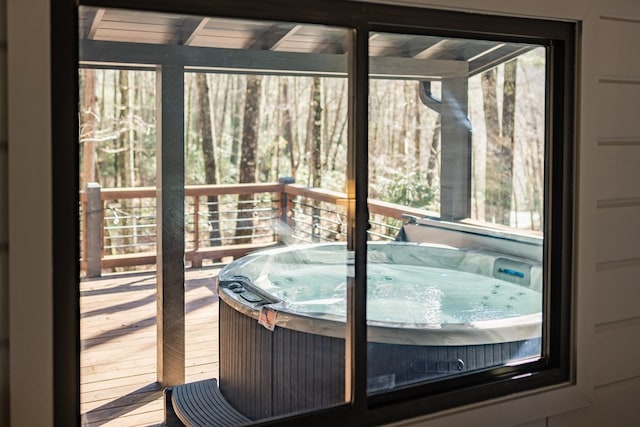 interior space with a wealth of natural light and a jacuzzi