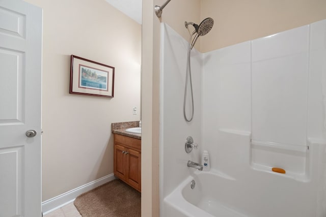 bathroom featuring shower / tub combination and vanity