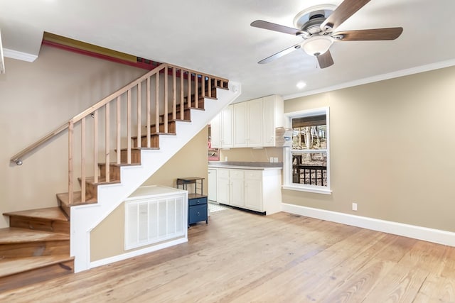 1575 Old Burnt Mountain Rd, Jasper, GA 30143 - stairs featuring crown molding, ceiling fan, baseboards, wood finished floors, and recessed lighting