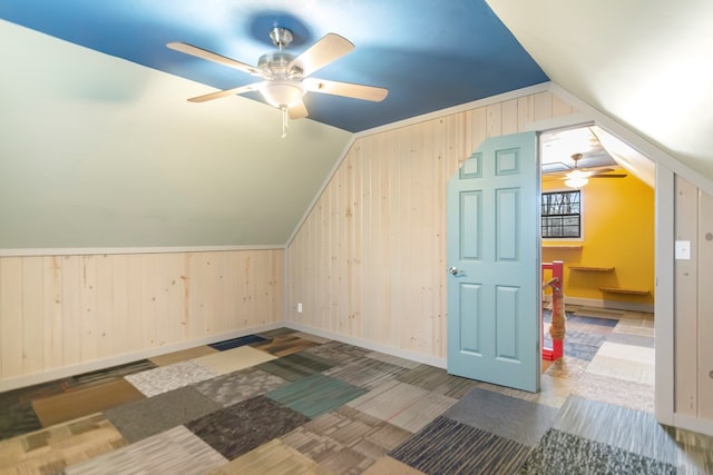 1575 Old Burnt Mountain Rd, Jasper, GA 30143 - bonus room featuring a ceiling fan, vaulted ceiling, wood walls, and baseboards