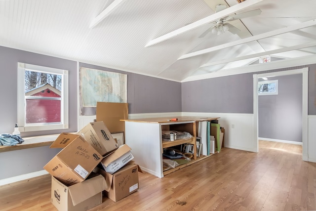 1575 Old Burnt Mountain Rd, Jasper, GA 30143 - interior space with light wood finished floors, plenty of natural light, a ceiling fan, and wainscoting