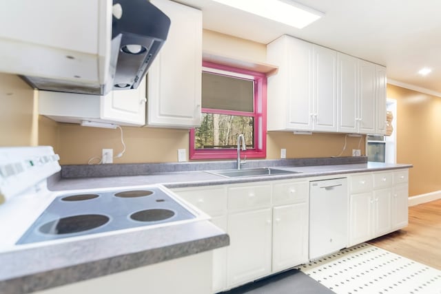 1575 Old Burnt Mountain Rd, Jasper, GA 30143 - kitchen featuring dishwasher, a sink, range with electric stovetop, white cabinetry, and recessed lighting