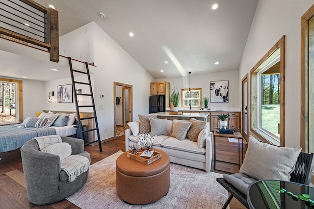 366 Three Oaks Dr, Morganton, GA 30559 - living area featuring high vaulted ceiling, recessed lighting, and light wood finished floors