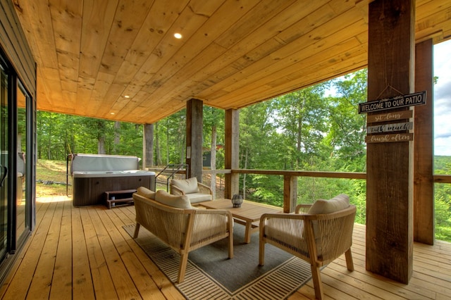 897 Faraday Dr, Ellijay, GA 30540 - wooden terrace with an outdoor living space and a hot tub