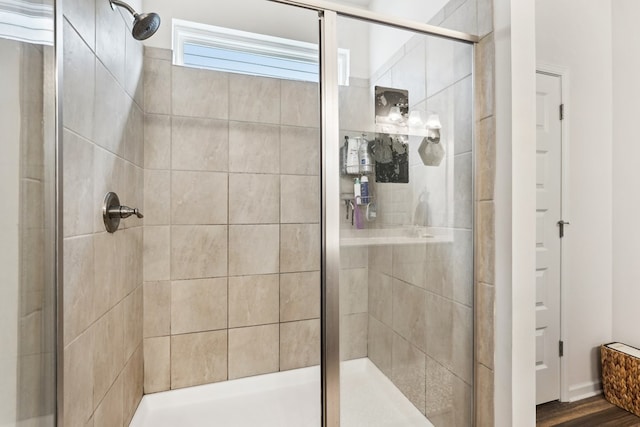 bathroom with a stall shower