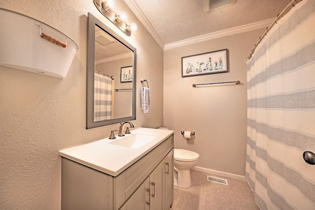 365 Quarles Ln, Ellijay, GA 30540 - bathroom featuring ornamental molding, vanity, a textured ceiling, tile patterned floors, and a textured wall