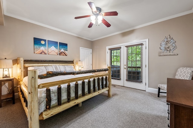 615 Navaho Way, Ellijay, GA 30540 - bedroom with carpet floors, access to exterior, crown molding, baseboards, and french doors