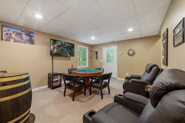 615 Navaho Way, Ellijay, GA 30540 - recreation room with light carpet, baseboards, a paneled ceiling, and recessed lighting
