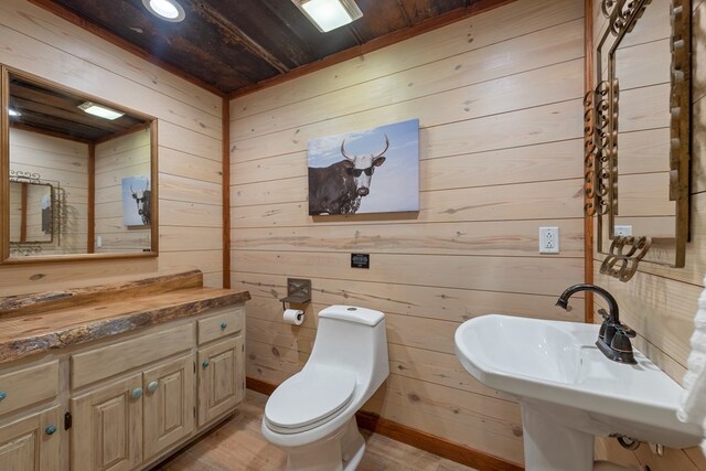 615 Navaho Way, Ellijay, GA 30540 - bathroom featuring wooden walls, a sink, toilet, and wood finished floors