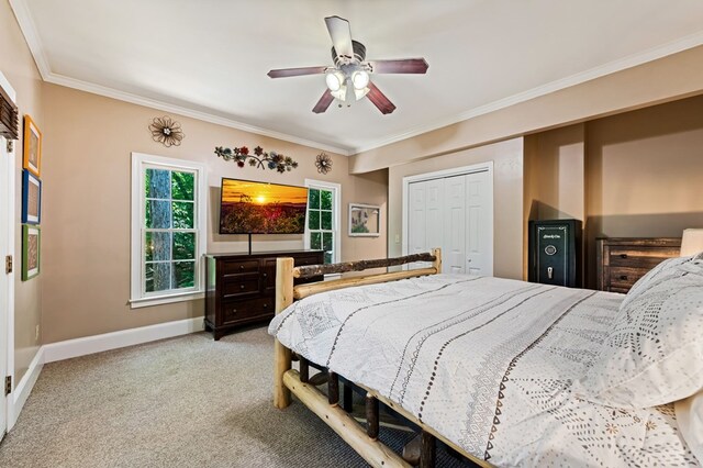 615 Navaho Way, Ellijay, GA 30540 - carpeted bedroom with crown molding, baseboards, ceiling fan, and a closet