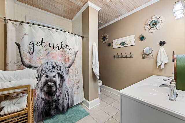 615 Navaho Way, Ellijay, GA 30540 - full bathroom with crown molding, tile patterned floors, toilet, wooden ceiling, and baseboards