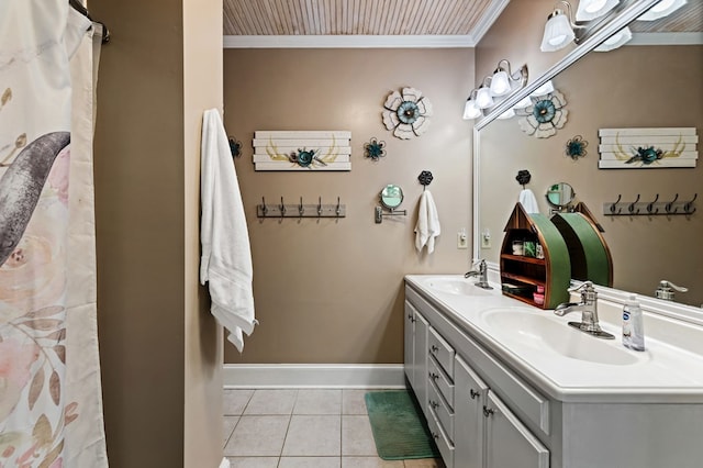 615 Navaho Way, Ellijay, GA 30540 - bathroom featuring double vanity, tile patterned floors, baseboards, and ornamental molding