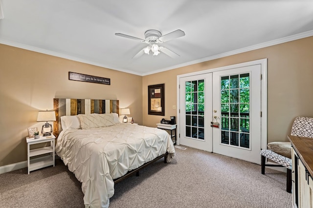 615 Navaho Way, Ellijay, GA 30540 - carpeted bedroom featuring french doors, access to exterior, ornamental molding, ceiling fan, and baseboards