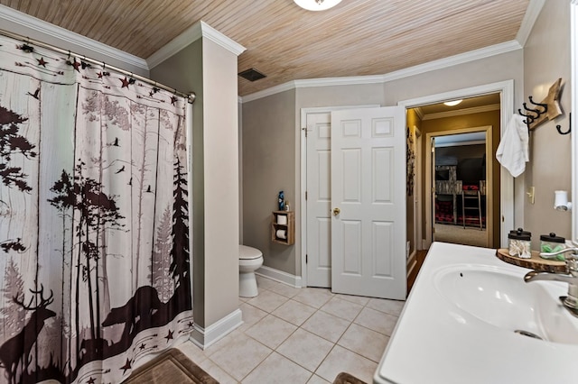 615 Navaho Way, Ellijay, GA 30540 - bathroom featuring toilet, tile patterned floors, vanity, baseboards, and a shower with shower curtain