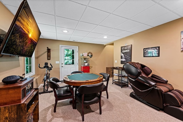 615 Navaho Way, Ellijay, GA 30540 - rec room featuring light carpet, a drop ceiling, and recessed lighting