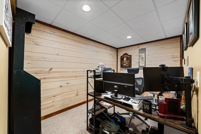 615 Navaho Way, Ellijay, GA 30540 - carpeted office space with wooden walls, a paneled ceiling, and recessed lighting