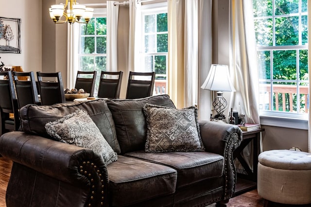 615 Navaho Way, Ellijay, GA 30540 - living area with a chandelier and wood finished floors