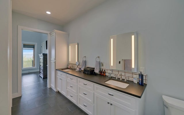 433 Hawkeye Trl, Marble, NC 28905 - bathroom with recessed lighting, toilet, double vanity, and a sink