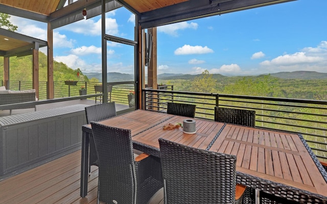 433 Hawkeye Trl, Marble, NC 28905 - sunroom / solarium featuring a mountain view, an outdoor living space, and outdoor dining area