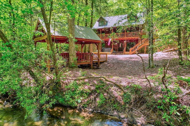 56 Laurel Dr, Blue Ridge, GA 30513 - view of yard featuring a gazebo, a deck with water view, and stairway