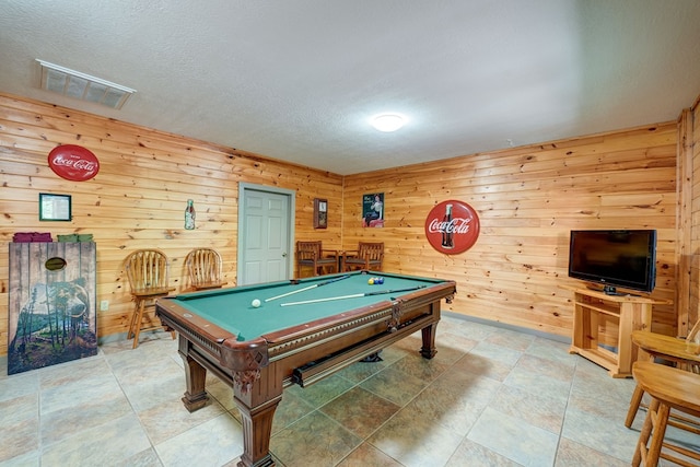56 Laurel Dr, Blue Ridge, GA 30513 - game room featuring wooden walls, billiards, and a textured ceiling