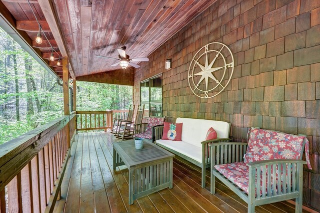 56 Laurel Dr, Blue Ridge, GA 30513 - deck featuring ceiling fan and outdoor lounge area