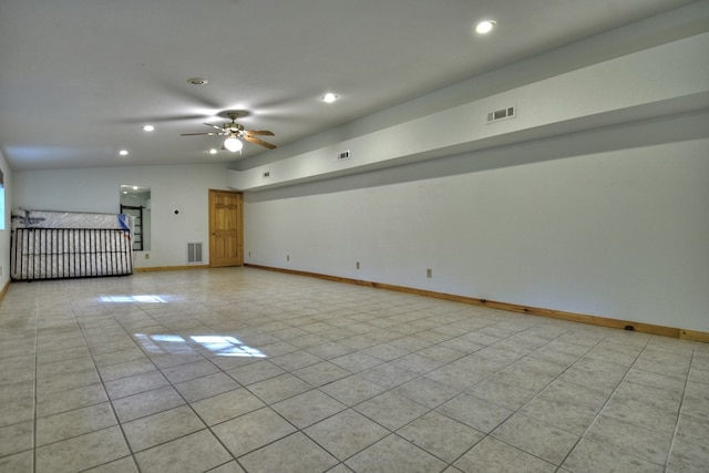 spare room featuring baseboards, visible vents, and recessed lighting