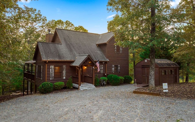 log home with a storage unit