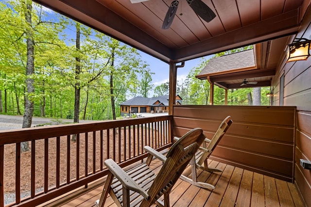 wooden terrace with ceiling fan
