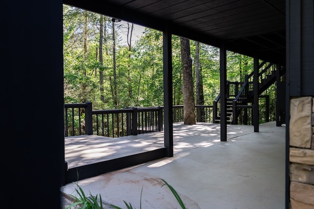 365 Browns Cove Rd, Blue Ridge, GA 30513 - view of patio with stairway and a view of trees