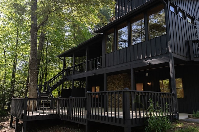 365 Browns Cove Rd, Blue Ridge, GA 30513 - back of house featuring board and batten siding, stairs, and a wooden deck