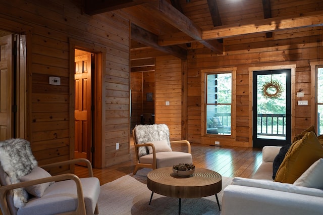 365 Browns Cove Rd, Blue Ridge, GA 30513 - sitting room with wooden walls, hardwood / wood-style floors, and wooden ceiling