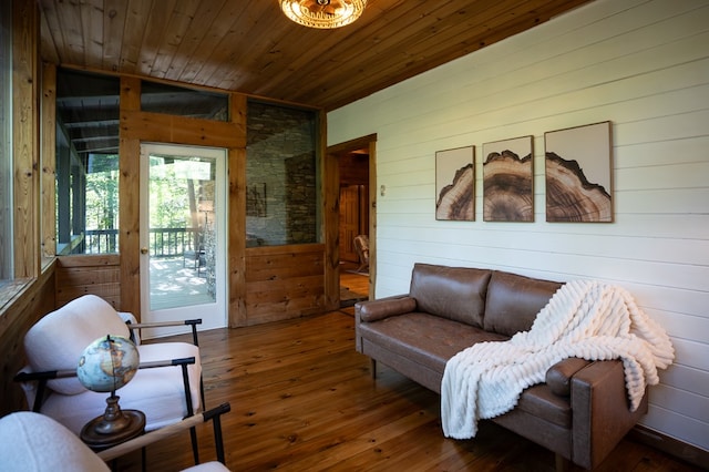 365 Browns Cove Rd, Blue Ridge, GA 30513 - sitting room with wooden walls, wood-type flooring, and wood ceiling