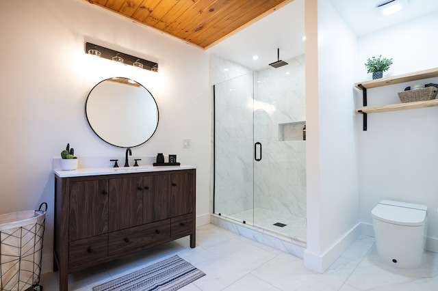 365 Browns Cove Rd, Blue Ridge, GA 30513 - full bath featuring vanity, a marble finish shower, baseboards, toilet, and wood ceiling