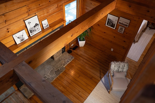 365 Browns Cove Rd, Blue Ridge, GA 30513 - living room featuring wood walls and wood finished floors