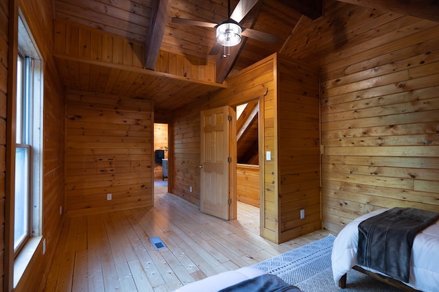 365 Browns Cove Rd, Blue Ridge, GA 30513 - unfurnished bedroom featuring wooden walls, light wood finished floors, wooden ceiling, and ensuite bathroom