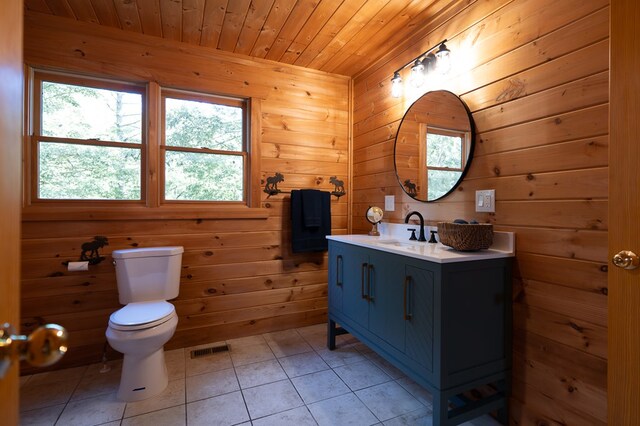 365 Browns Cove Rd, Blue Ridge, GA 30513 - bathroom with vanity, toilet, healthy amount of natural light, wooden walls, and wooden ceiling
