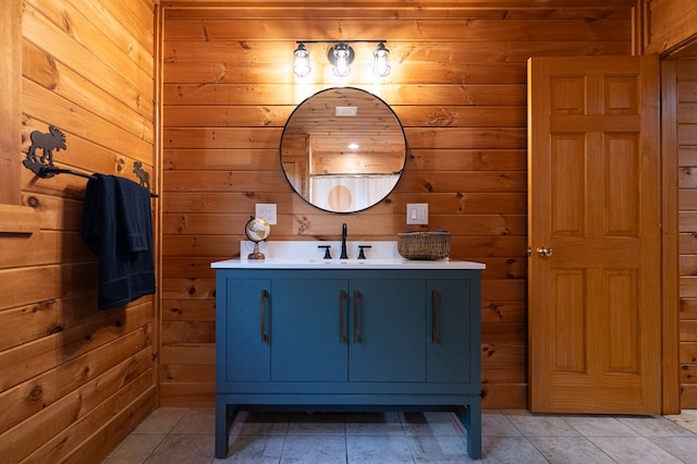 365 Browns Cove Rd, Blue Ridge, GA 30513 - bathroom featuring vanity, wooden walls, and tile patterned floors