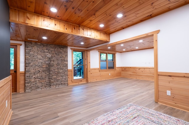 365 Browns Cove Rd, Blue Ridge, GA 30513 - empty room featuring wainscoting, plenty of natural light, wooden walls, wood finished floors, and recessed lighting