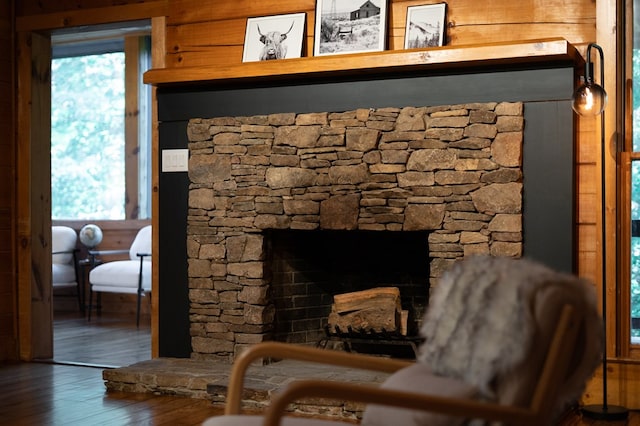 365 Browns Cove Rd, Blue Ridge, GA 30513 - detailed view of wood finished floors and a stone fireplace