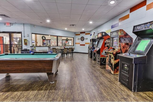 904 Villa Dr, Ellijay, GA 30540 - game room featuring wood finished floors, billiards, and a drop ceiling